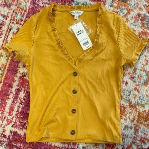 Yellow button front tee